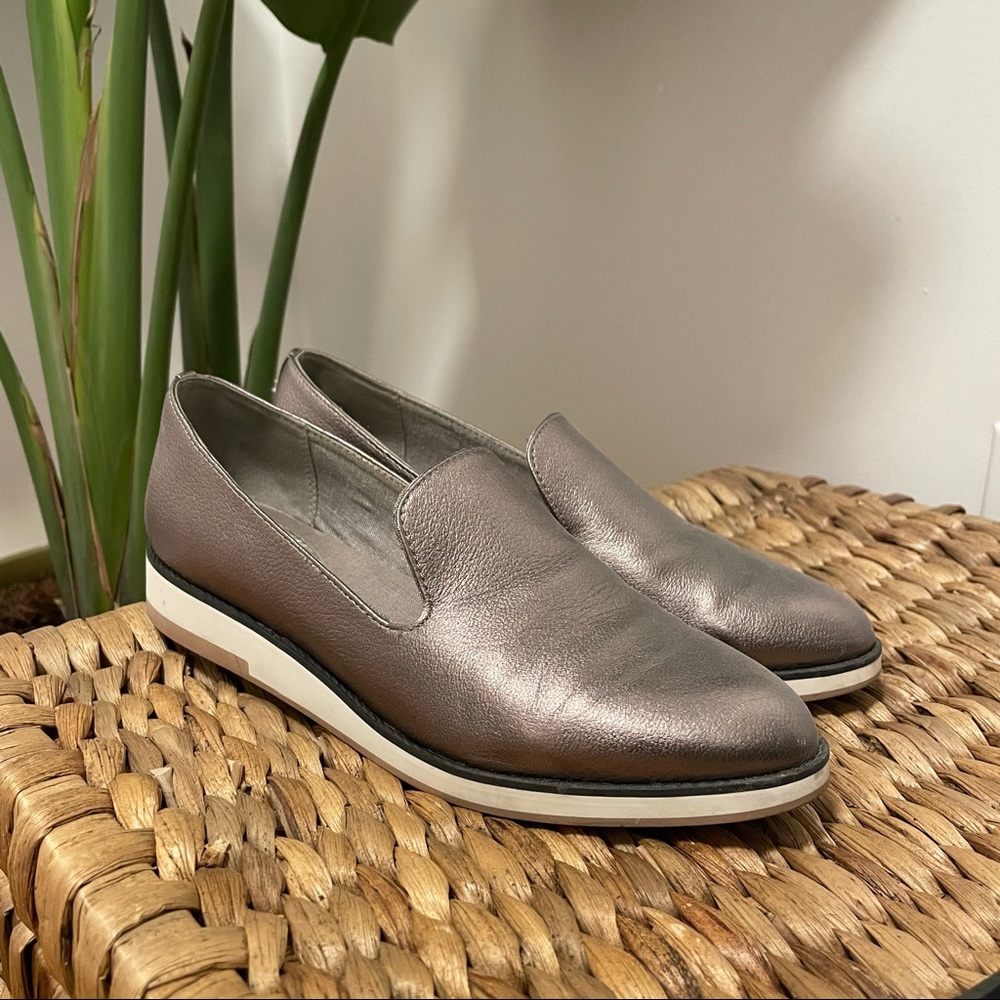 Silver metallic slip on loafer flat shoes